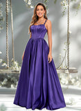 Kira Ball-Gown/Princess Scoop Floor-Length Satin Prom Dresses With Appliques Lace Beading STAP0025865