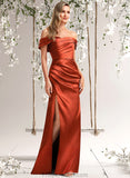 Abigayle A-line Off the Shoulder Floor-Length Stretch Satin Bridesmaid Dress STAP0025757