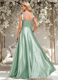 Kaylie A-line Square Floor-Length Stretch Satin Bridesmaid Dress With Bow STAP0025788