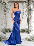 Liliana Trumpet/Mermaid Straight Sweep Train Stretch Satin Prom Dresses With Rhinestone STAP0025861