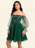 Ryann A-line Off the Shoulder Short Tulle Homecoming Dress With Sequins Appliques Lace STAP0025663