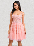 Leyla Ball-Gown/Princess Scoop Short Tulle Lace Homecoming Dress With Ruffle STAP0025676