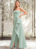 Taniya A-line Square Floor-Length Satin Bridesmaid Dress With Ruffle STAP0025736