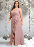 Aisha A-line V-Neck Floor-Length Chiffon Bridesmaid Dress STAP0025820