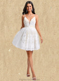 Carina Ball-Gown/Princess V-Neck Short Tulle Lace Homecoming Dress With Pleated STAP0025711