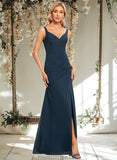 Aliyah Trumpet/Mermaid V-Neck Floor-Length Chiffon Prom Dresses With Ruffle STAP0025873