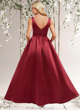 Norma A-line V-Neck Floor-Length Satin Bridesmaid Dress STAP0025775