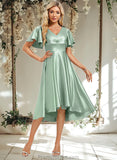 Amya A-line V-Neck Asymmetrical Stretch Satin Bridesmaid Dress With Ruffle STAP0025772