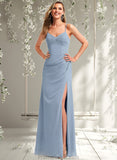 Sarah A-line V-Neck Floor-Length Chiffon Bridesmaid Dress STAP0025726