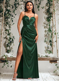 Delaney A-line V-Neck Floor-Length Stretch Satin Bridesmaid Dress STAP0025745