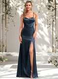 Ayana A-line V-Neck Floor-Length Stretch Satin Bridesmaid Dress STAP0025734