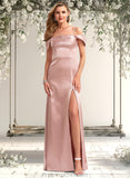 Jaylyn A-line Cold Shoulder Floor-Length Stretch Satin Bridesmaid Dress STAP0025747