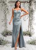 Danielle A-line V-Neck Floor-Length Stretch Satin Bridesmaid Dress STAP0025728