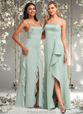 Gracie A-line Square Floor-Length Chiffon Bridesmaid Dress With Ruffle STAP0025735