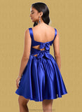 Scarlet A-line Square Short Satin Homecoming Dress With Bow STAP0025672