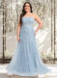 Genesis Trumpet/Mermaid Straight Sweep Train Tulle Prom Dresses With Flower STAP0025866