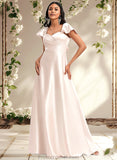 Aleena A-line V-Neck Floor-Length Stretch Satin Bridesmaid Dress With Bow STAP0025759