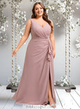 Aisha A-line V-Neck Floor-Length Chiffon Bridesmaid Dress STAP0025820