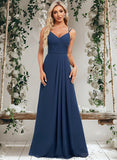 Lorelei A-line V-Neck Floor-Length Chiffon Bridesmaid Dress STAP0025803