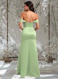 Mariam Trumpet/Mermaid Off the Shoulder Square Floor-Length Satin Prom Dresses With Ruffle STAP0025883