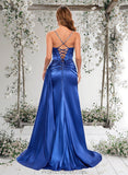 Liliana Trumpet/Mermaid Straight Sweep Train Stretch Satin Prom Dresses With Rhinestone STAP0025861