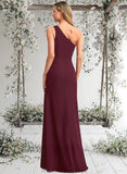 Raven A-line One Shoulder Floor-Length Chiffon Bridesmaid Dress STAP0025756