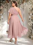 Alexa A-line One Shoulder Asymmetrical Chiffon Bridesmaid Dress With Ruffle STAP0025819