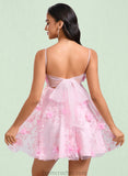 Marley A-line Straight Mini Lace Homecoming Dress With Bow Flower STAP0025670