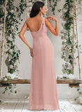 Marcie A-line One Shoulder Floor-Length Chiffon Bridesmaid Dress With Bow STAP0025748