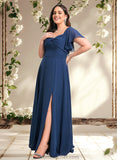 Kira A-line V-Neck Floor-Length Chiffon Bridesmaid Dress With Ruffle STAP0025802