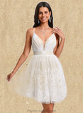 Carina Ball-Gown/Princess V-Neck Short Tulle Lace Homecoming Dress With Pleated STAP0025711