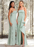 Taniya A-line Square Floor-Length Satin Bridesmaid Dress With Ruffle STAP0025736