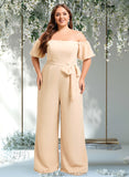 Hailie Jumpsuit/Pantsuit Off the Shoulder Square Floor-Length Chiffon Bridesmaid Dress STAP0025791