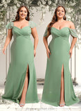 Kendall Trumpet/Mermaid Off the Shoulder V-Neck Floor-Length Chiffon Bridesmaid Dress STAP0025810