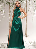 Nevaeh A-line Halter Floor-Length Stretch Satin Bridesmaid Dress With Ruffle STAP0025817