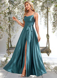 Braelyn A-line Cowl Floor-Length Stretch Satin Bridesmaid Dress With Ruffle STAP0025781