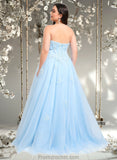 Jaylen Ball-Gown/Princess Straight Sweep Train Tulle Prom Dresses With Sequins Appliques Lace STAP0025864