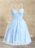 Sanaa Ball-Gown/Princess Sweetheart Short Lace Tulle Homecoming Dress With Ruffle STAP0025707