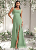 Adriana A-line Square Floor-Length Chiffon Bridesmaid Dress With Bow STAP0025740