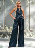 Winnie Jumpsuit/Pantsuit Halter Floor-Length Stretch Satin Bridesmaid Dress STAP0025805