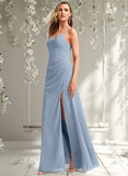 Sarah A-line V-Neck Floor-Length Chiffon Bridesmaid Dress STAP0025726