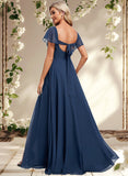 Kira A-line V-Neck Floor-Length Chiffon Bridesmaid Dress With Ruffle STAP0025802