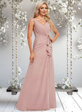 Aisha A-line V-Neck Floor-Length Chiffon Bridesmaid Dress STAP0025820