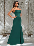 Mariam Trumpet/Mermaid Off the Shoulder Square Floor-Length Satin Prom Dresses With Ruffle STAP0025883