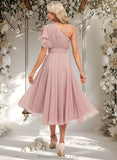 Alexa A-line One Shoulder Asymmetrical Chiffon Bridesmaid Dress With Ruffle STAP0025819