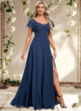 Kira A-line V-Neck Floor-Length Chiffon Bridesmaid Dress With Ruffle STAP0025802