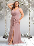 Aisha A-line V-Neck Floor-Length Chiffon Bridesmaid Dress STAP0025820