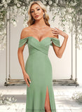 Kendall Trumpet/Mermaid Off the Shoulder V-Neck Floor-Length Chiffon Bridesmaid Dress STAP0025810