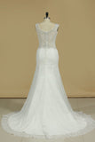 Lace Wedding Dresses Mermaid V Neck With Beading Sweep