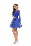 Two Pieces Homecoming Dresses Satin & Lace Long Sleeve